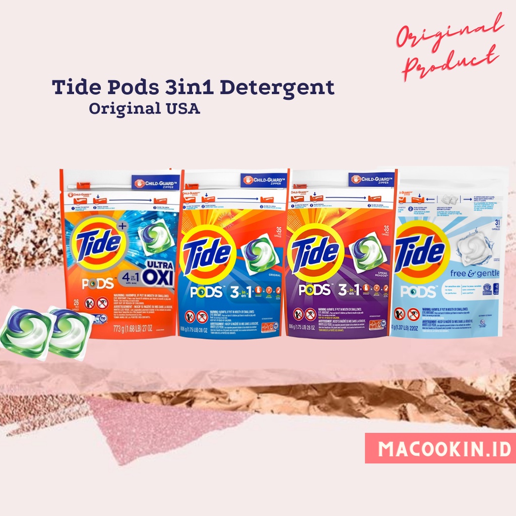 Jual Tide Pods 3 In 1 Detergent Original USA Laundry Pods Tide Capsules ...