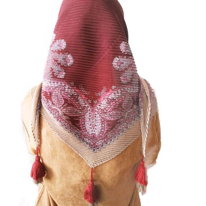 ۞ PLISKET POMPOM MOTIF Jilbab Motif Bandul Pompom Segi Empat Voal Motif Kerudung Motif Plisket Lidi 