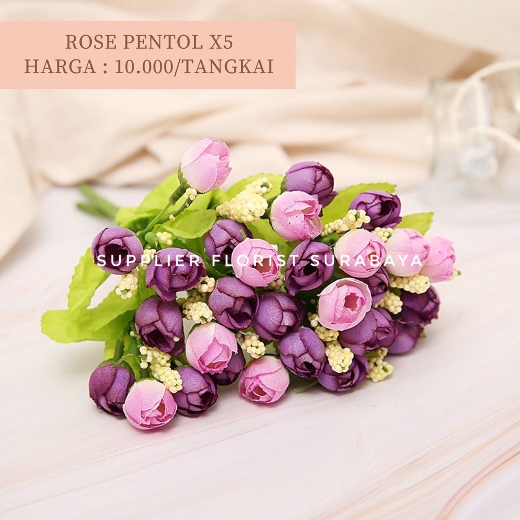 BUNGA ROSE PENTOL 1 TANGKAI BERCABANG 5, 1 CABANG ISI 3 KEPALA, TOTAL 15 KEPALA ARTIFICIAL FLOWER ARTIFISIAL FLOWER BUNGA PALSU PEMANIS BUKET BUNGA