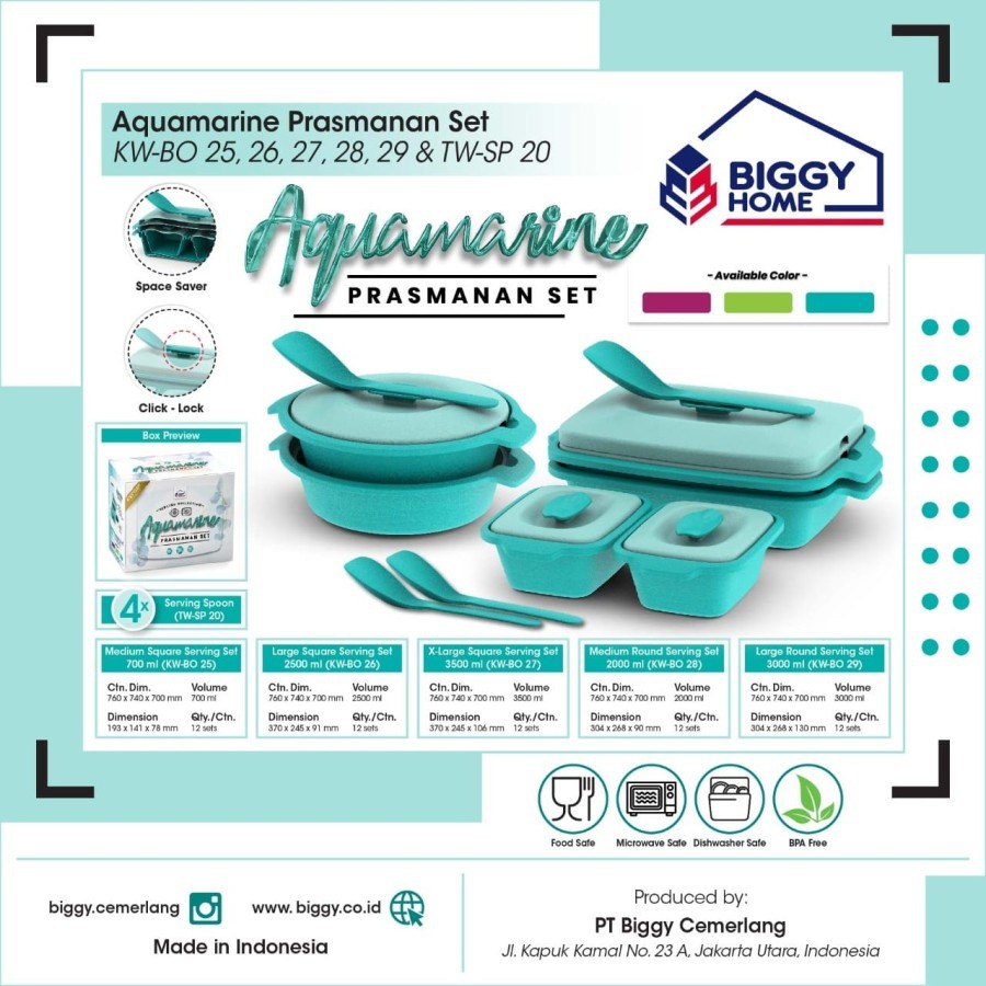 Aquamarine Prasmanan Set Biggy / Wadah Saji Tempat Penyimpanan Makanan Plastik