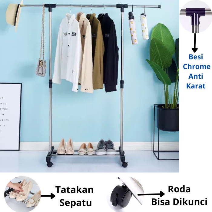 SHENAR,(COD) Rak Gantungan Baju Serbaguna Stand Cloth Hanger/rak Gawang/Rak Jemuran Pakaian Portable/Gantungan baju minimalis hanger/Aster single pole/Gantungan Multifungsi