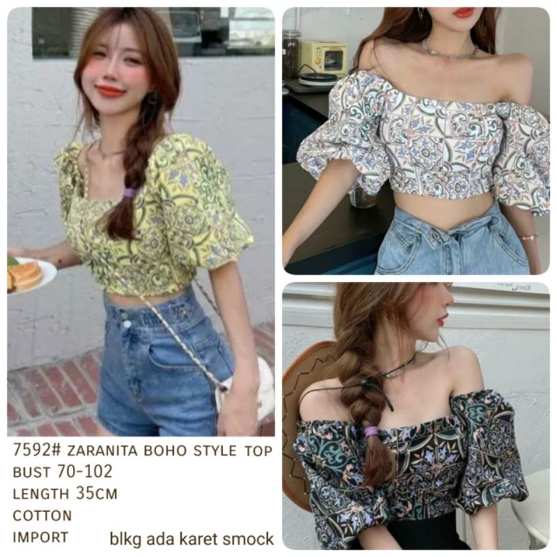 MDLV ~ 7592# Zaranita Boho Style Top Sabrina Crop Top Korea Look Fashion Import