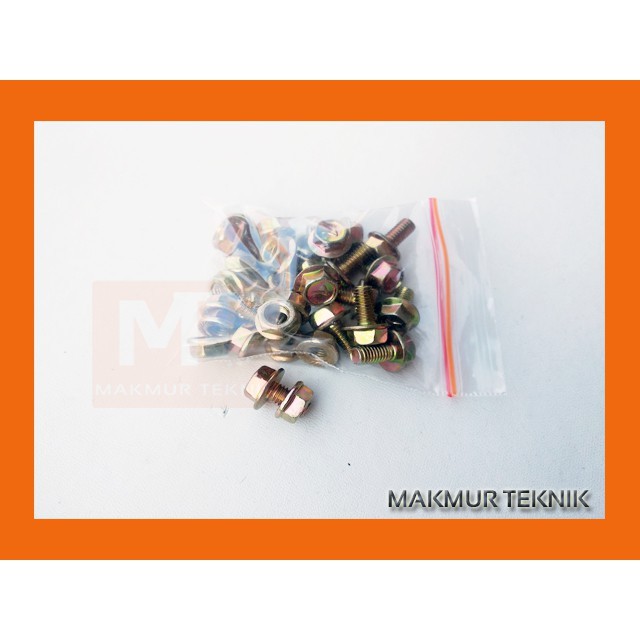 Baut mur Flange Bolt M6x12 paket 16 pcs