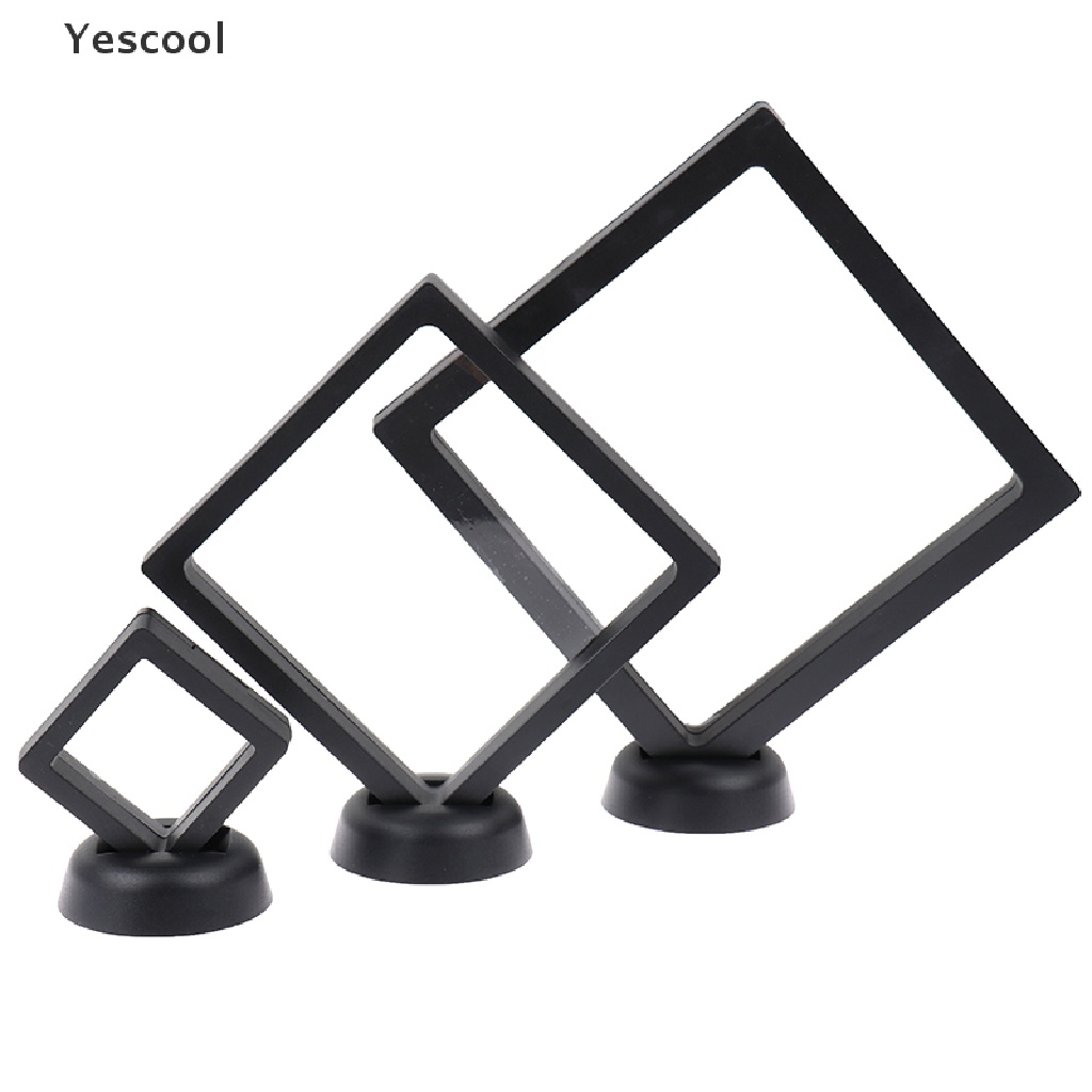 Yescool Kotak Frame Display Holder Koin / Perhiasan Bentuk Persegi 3D Dengan Stand