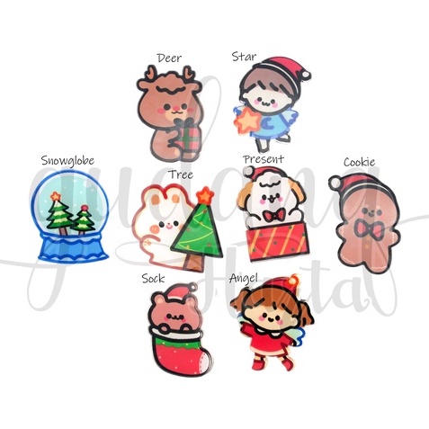 Pin Akrilik Natal Lucu Pin Tas Christmas Angel Cookie Deer Cookie Present Snowglobe Tree GH 208475