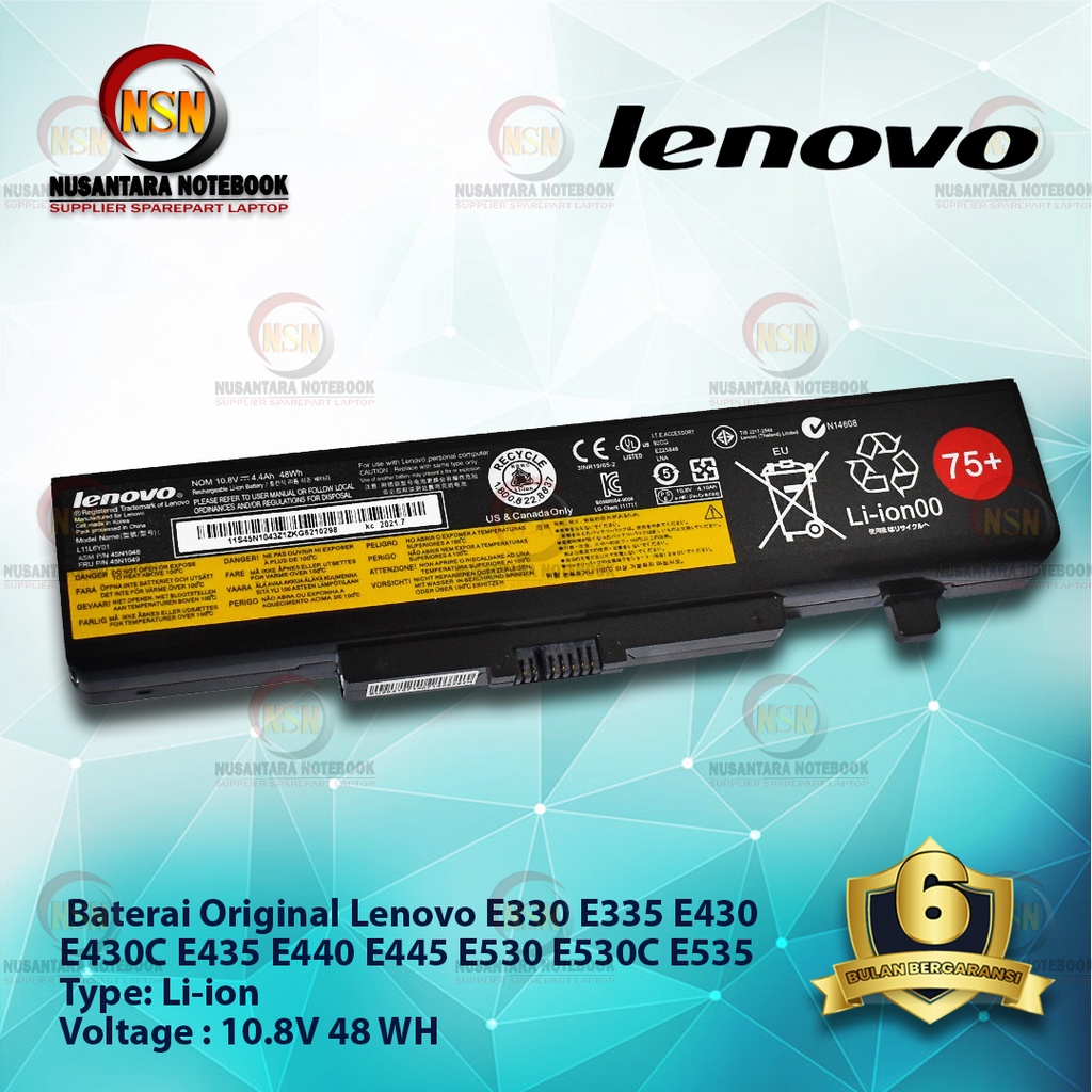 Baterai Laptop Original Lenovo E430 SG580 E440 E530 G585 Z580 Y580 L11S6F01