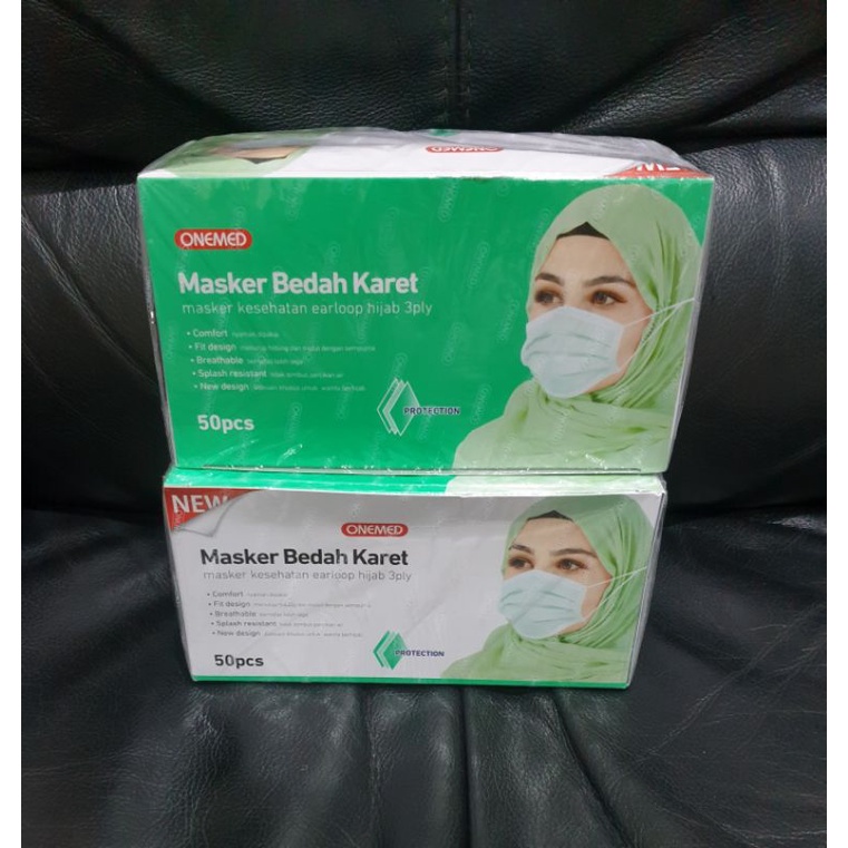 1 BOX ONEMED MASKER HIJAB / EARLOOP BEDAH KARET MEDIS