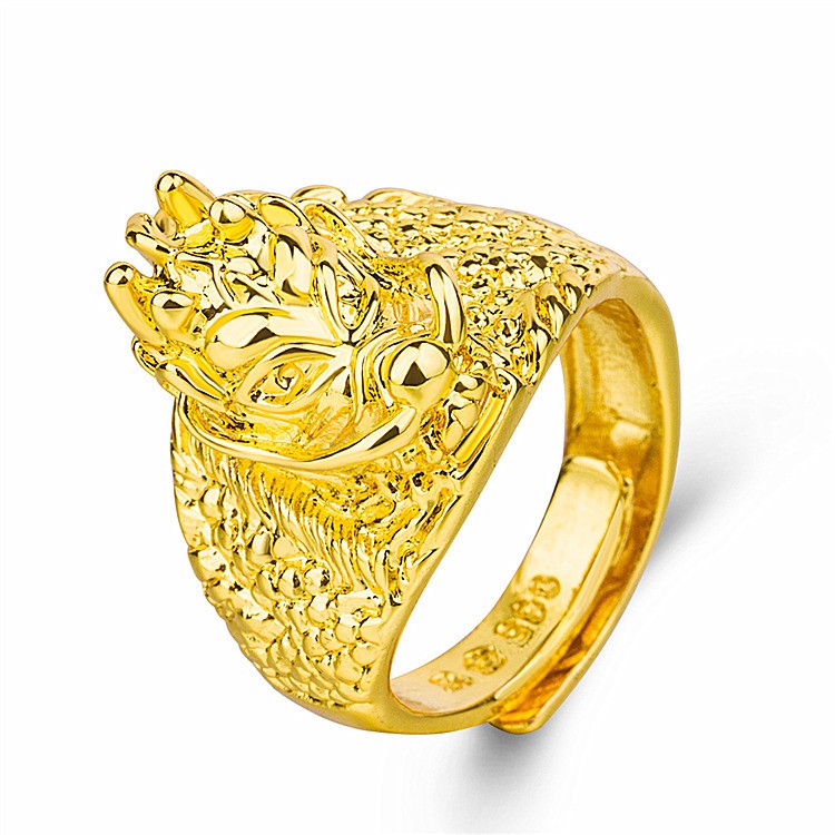 ✇✎♨Pria Mendominasi Cincin Naga Butik Vietnam Berlapis Emas Imitasi Naga Emas Totem Kepala Naga Pemb