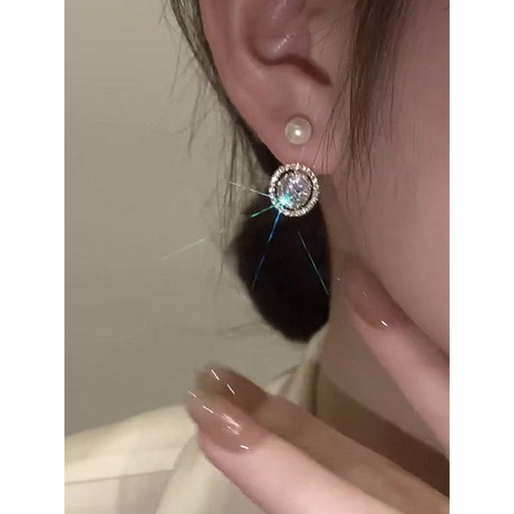 Anting Tusuk Mutiara Zircon Bulat Untuk Wanita
