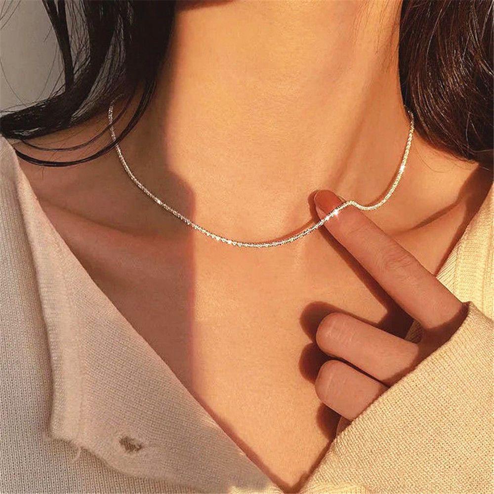 Suyo Sparkling Choker Elegan Trend Rantai Klavikula Warna Silver