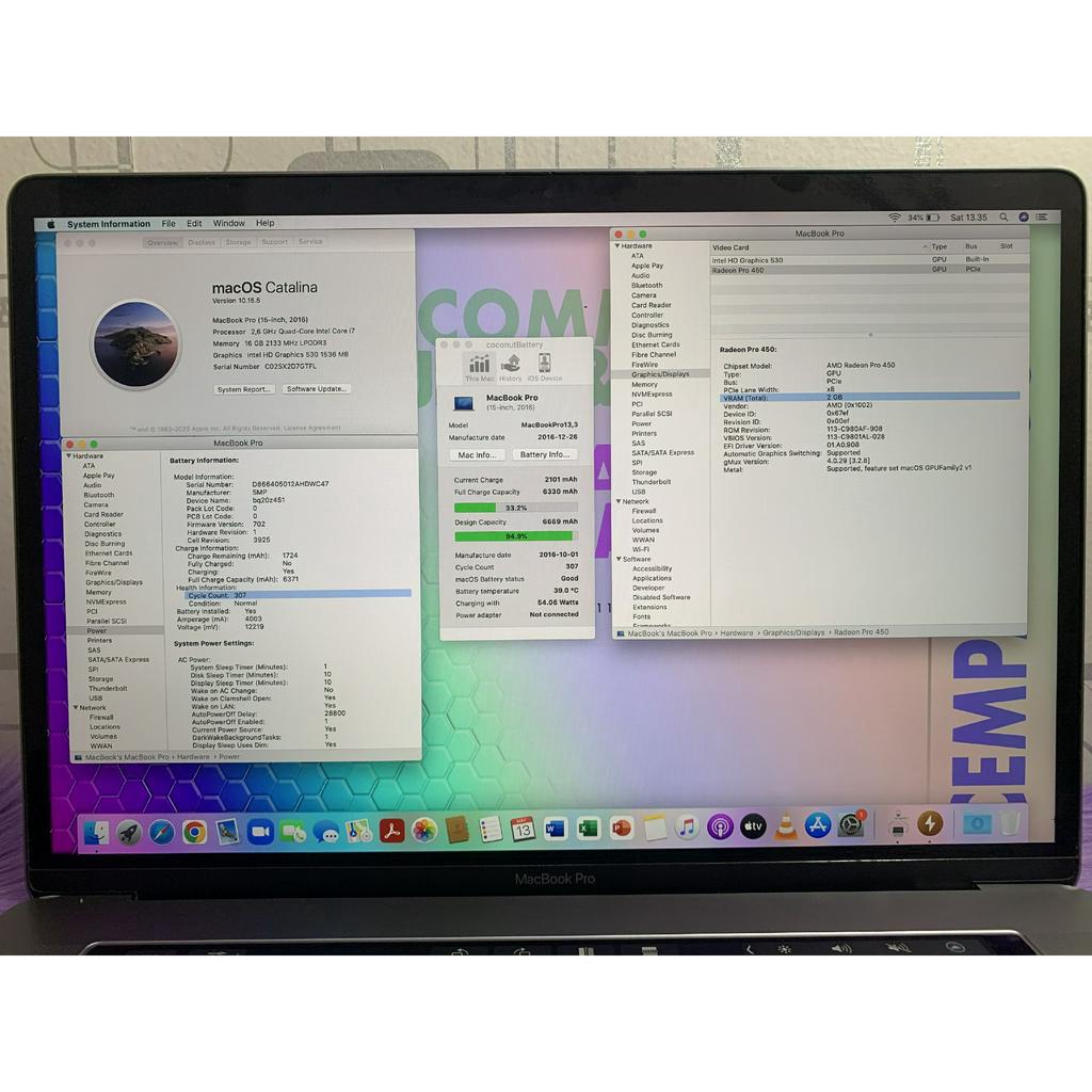 MacBook Pro Retina 2016 i7 15in 16GB 256GB Dual VGA Touchbar