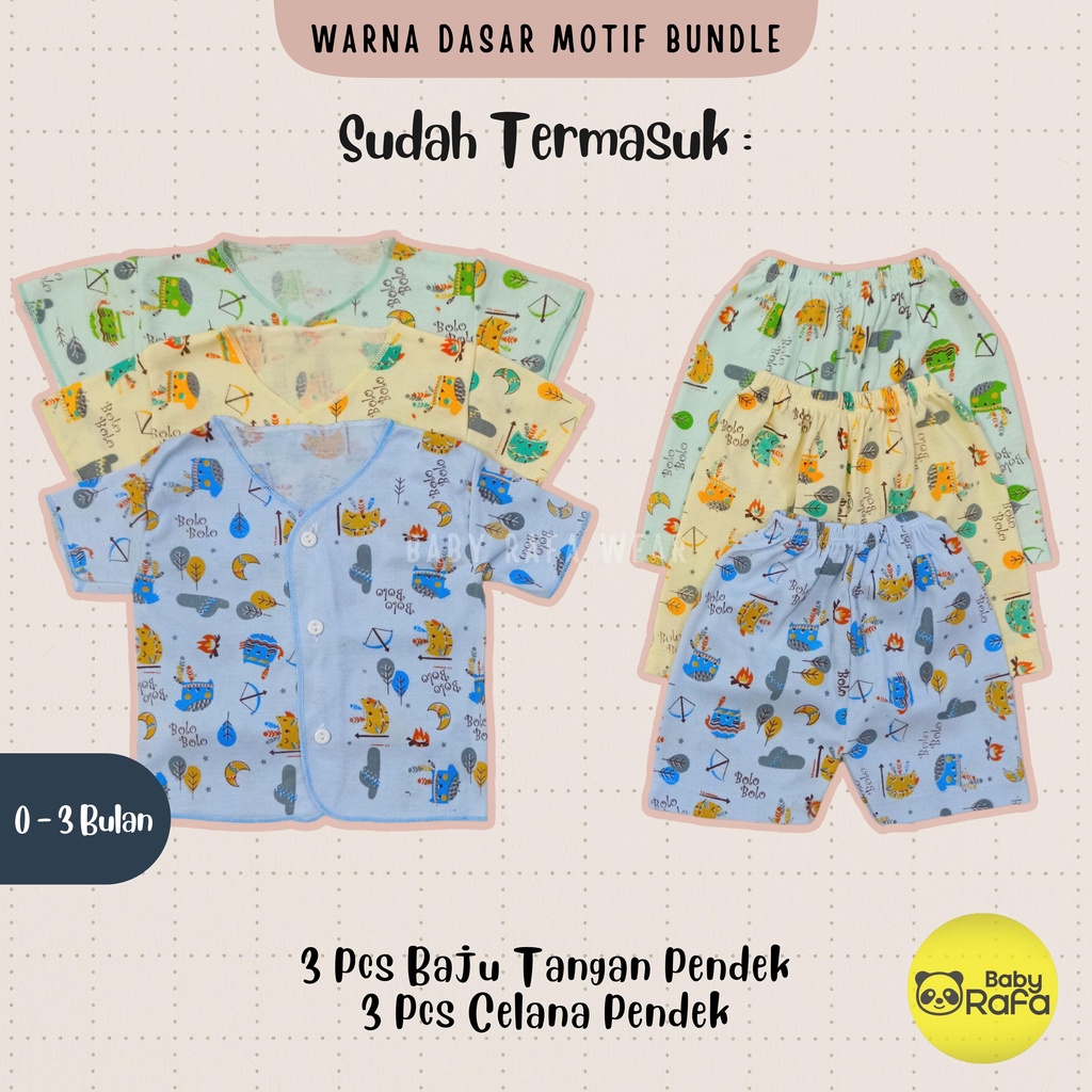 Paket Hemat Baju Bayi Motif 18 pcs / 9 stel merk SNI BOLO - BOLO, Kain Dasar Warna Motif