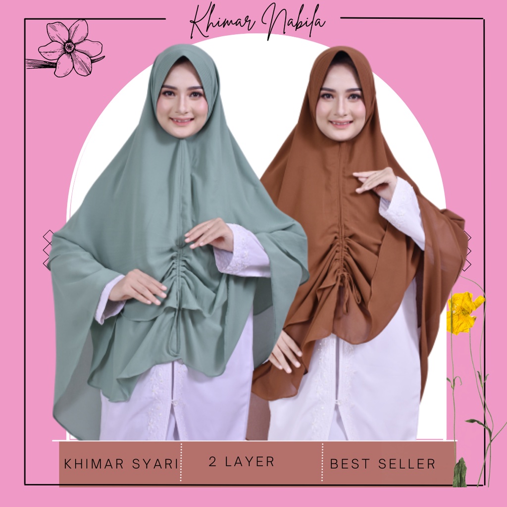 Hijab Syari Khimar 2 Layer Jilbab Syari Kerudung Jumbo Pet Instan Ceruty Serut Muslim Wanita Khimar 