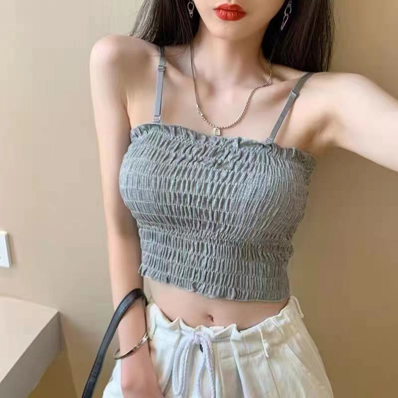 Korean Wrinkle tube Top Tanktop Kemben Bralette include Padding-2