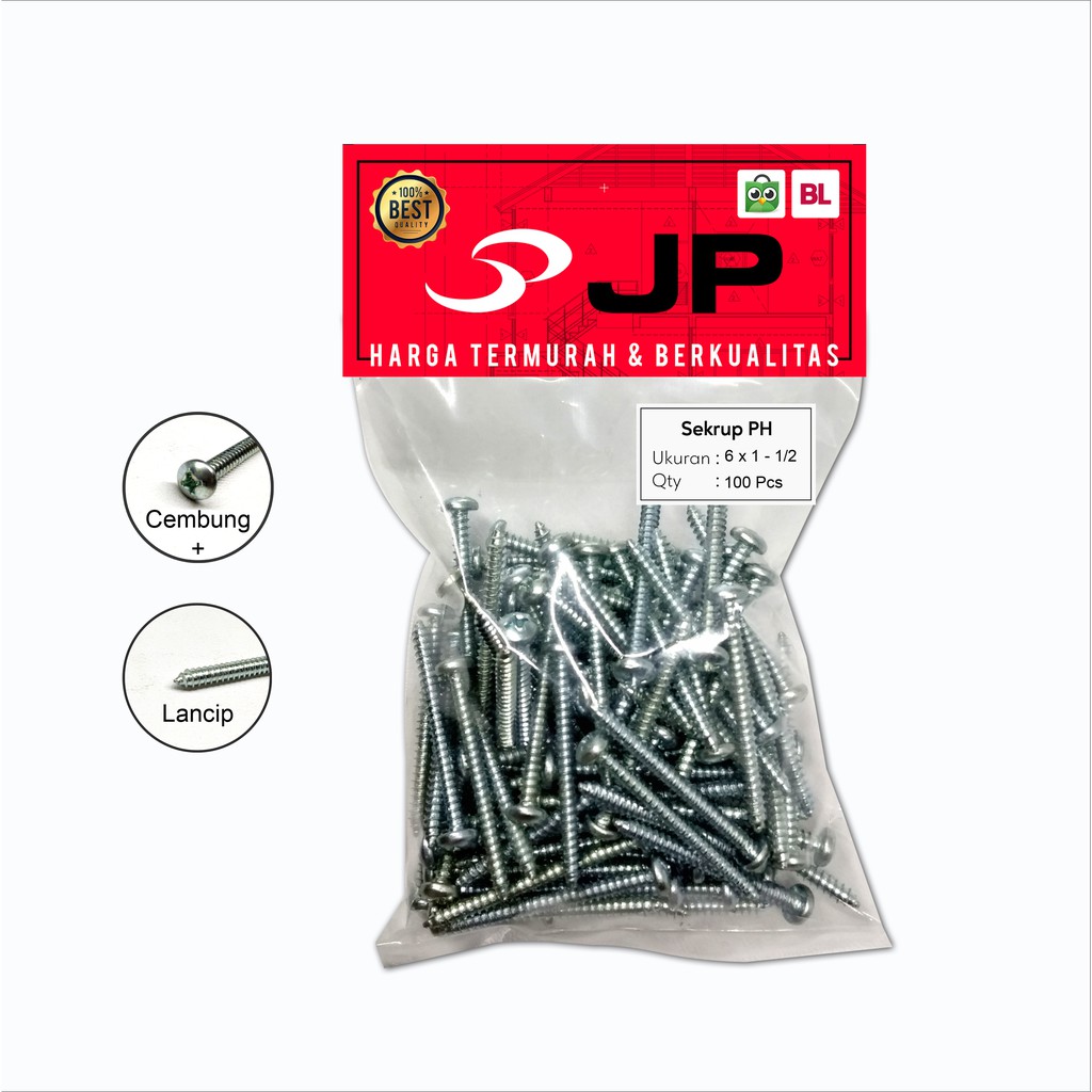SEKRUP PH 6 x 1-1/2 - SKRUP PH 6x1-1/2 BAUT TAPPING ISI 100 PCS