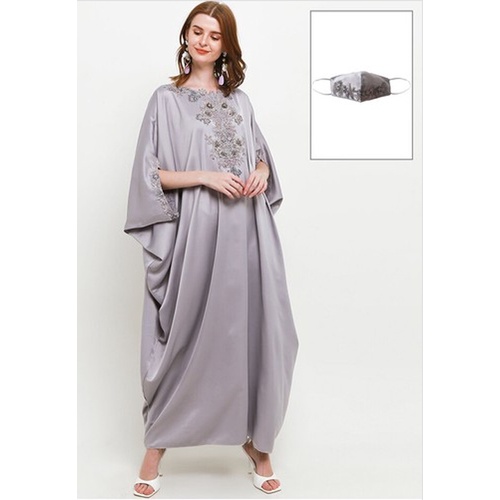 ICONS EMBELISHED SILKY KAFTAN W/ FACE MASK LEBARAN MODERN MEWAH FASHION WANITA MUSLIM TNIC0610BB/0422