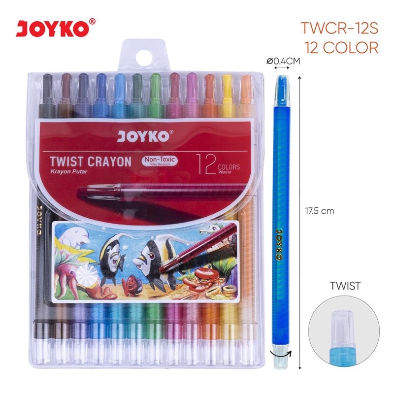 

Twist Crayon / Crayon Putar 12w / Krayon putar Joyko TWCR-12S 12 warna