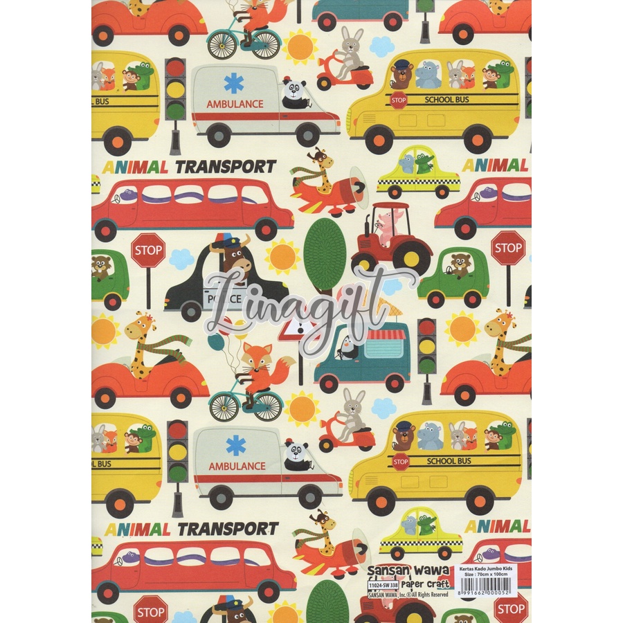 ( 5 Lembar ) JUMBO BOYS - KERTAS KADO SANWA CARS - GIFT WRAP PAPER SANSAN WAWA MCQUEEN / PIRATES / SOCCER BALL / TRUCKS / EXAVATORS TRUCKS / TOYS STORY / PIRATES