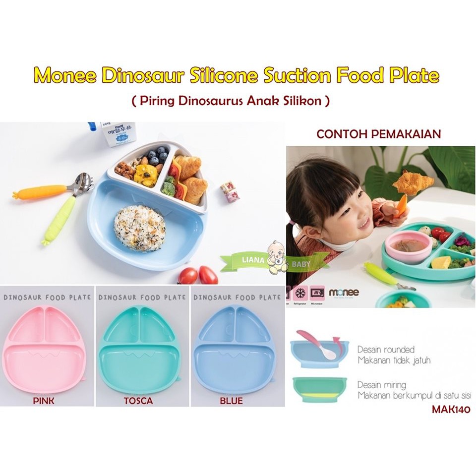 MAK140 PIRING SILIKON MONEE DINOSAUR SILICONE SUCTION FOOD PLATE 160249