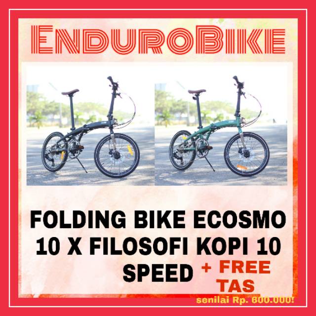 FOLDING BIKE ECOSMO 10 FILOSOFI KOPI 2020 10 SPEED FREE TAS SEPEDA LIPAT SELI