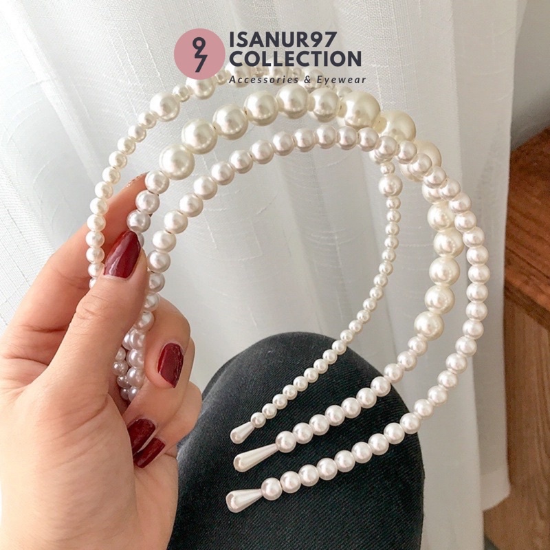 ISANUR97 | Bandana Pearl Headband Pearl Bando Gaya Korea Mutiara Pearl Korean Fashion Pearl Headband Bandana Fashion Party