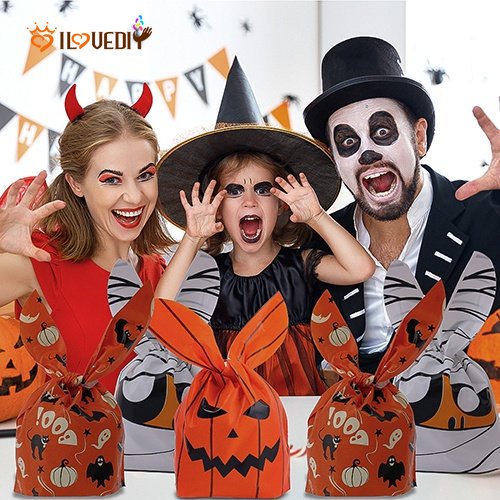 50 Pcs Tas Kemasan Permen / Snack / Biskuit Motif Labu / Kelelawar Halloween Untuk Hadiah Anak