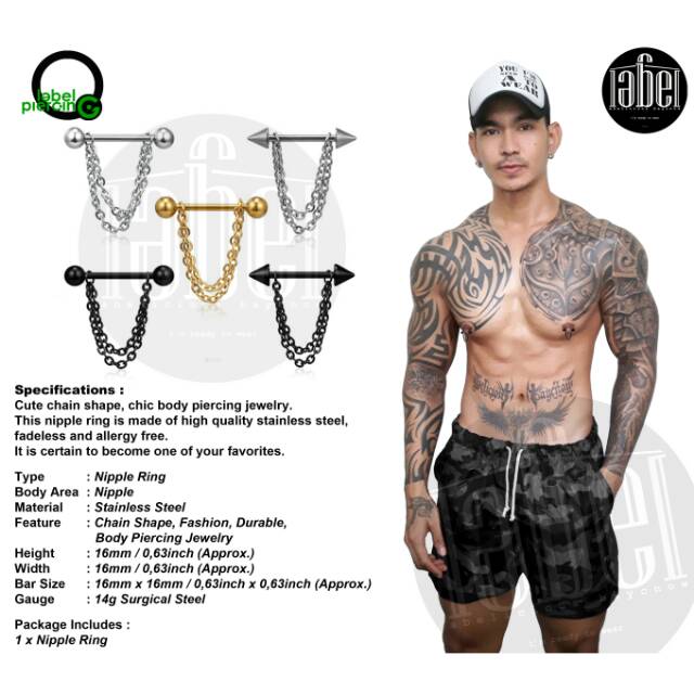 CHAIN SHAPE 14g - NIPPLE PIERCING - ANTING TITANIUM - TINDIK TITANIUM - PIERCING - BODY PIERCING