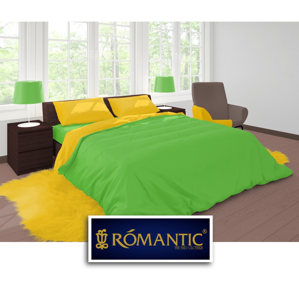 Two Tone Bedcover ROMANTIC Hijau x Kuning aesthetic Bandung