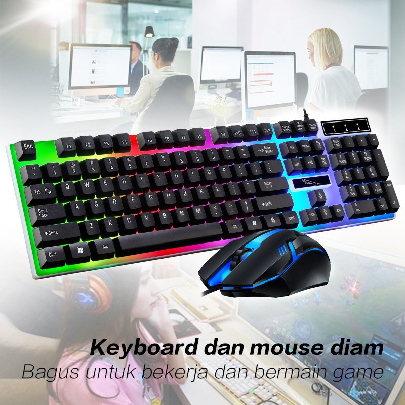 Paket Mechanical KeyboardMouse Gaming Set LED RGB Waterproof Keyboard For PC Laptop