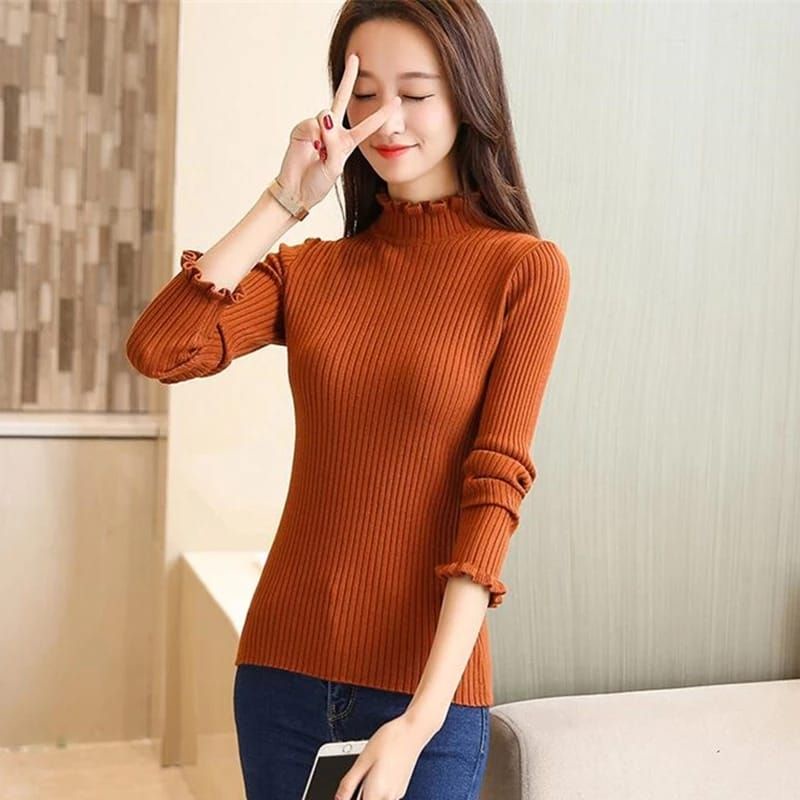 GS057 Sweater turtleneck kerah tinggi kriwil