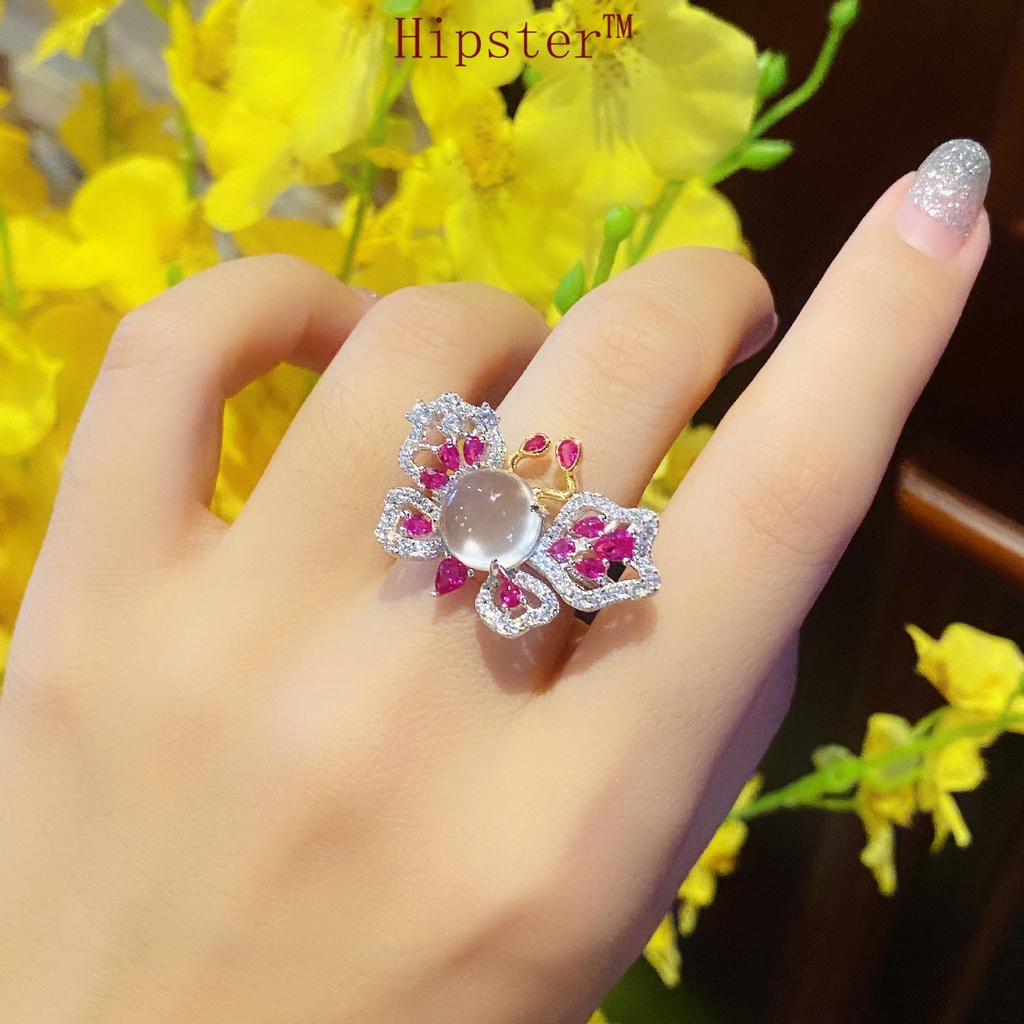 Fine Jewelry Design Exquisite Natural Red Treasure Jade Butterfly Ring