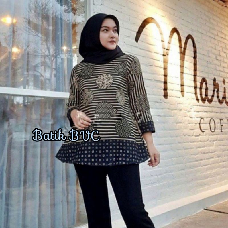 tey-17 Batik wanita ASJ SA HRB026 Kenongo Kemeja Tosca Pendek-E