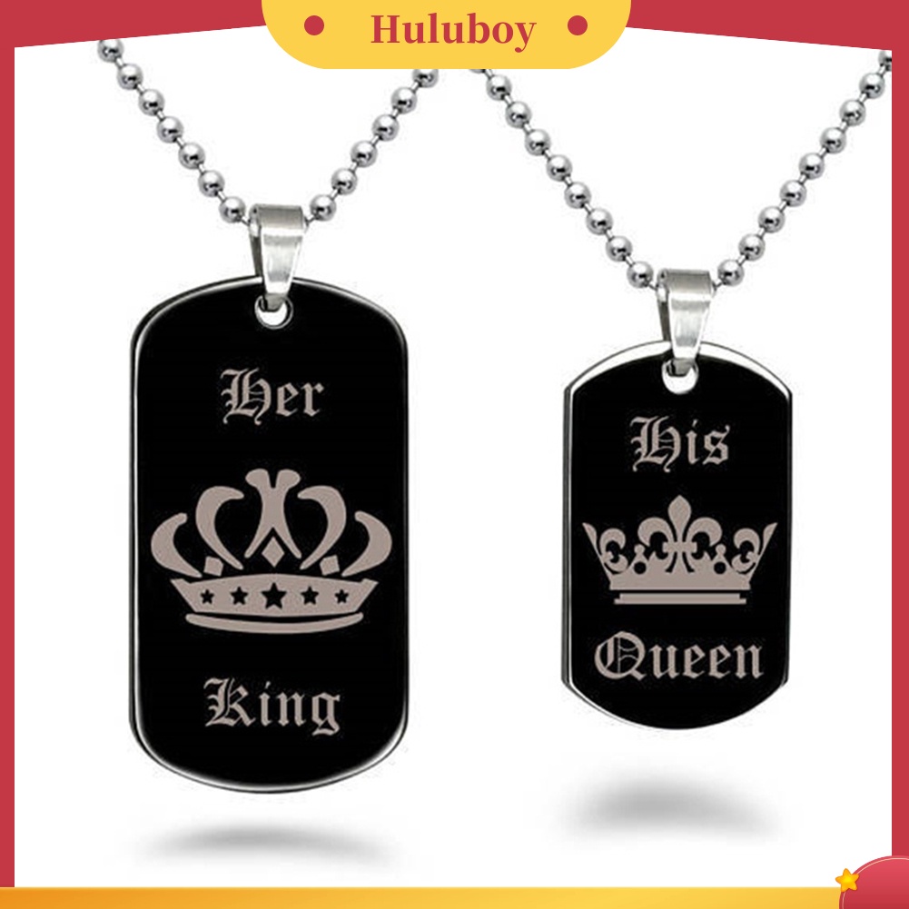 Hu Hu Hu Hu Hu Alat Bantu Pasang Kacamata♡ Kalung Rantai Liontin Dog Tag Motif Tulisan Her King His Queen Untuk Pasanganpriawanita