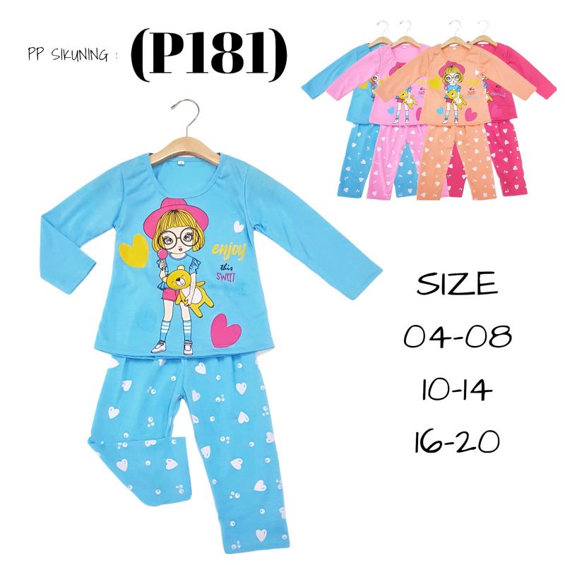 SETELAN SIKUNING PAKAIAN ANAK PEREMPUAN 2-7 TAHU N MOTIF ENJOY THIS SWEET LENGAN PANJANG