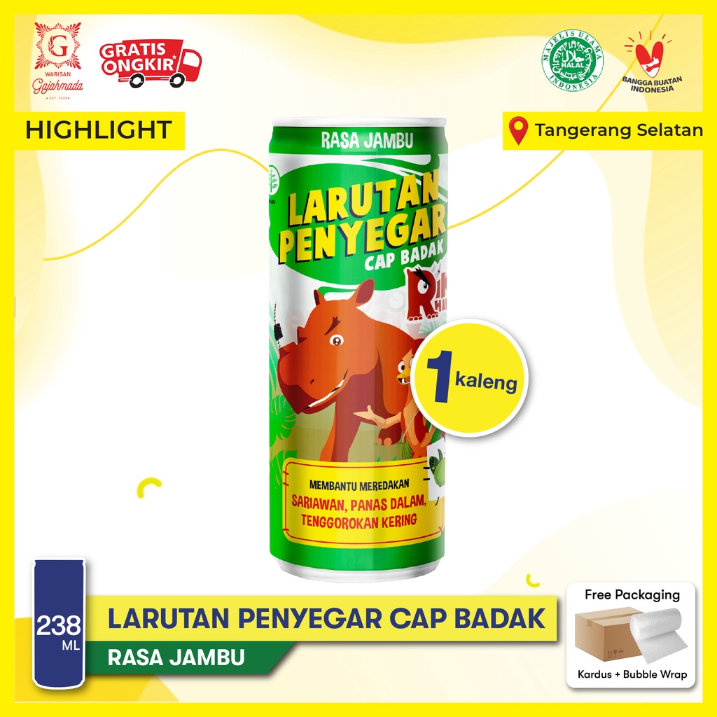 Larutan Penyegar Cap Badak Kaleng Slim 238ml Riki Rhino (Jambu)
