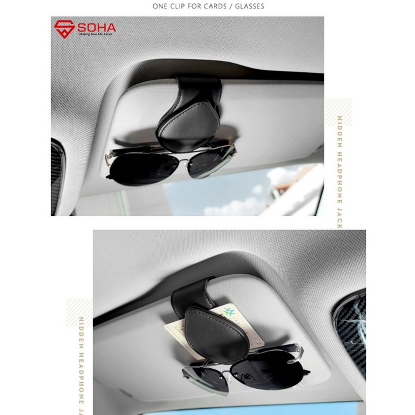 Am-42 Gantungan Kacamata Mobil Klip Kartu Etoll Car Sun Visor holder Car Sunglasses Hanger Bahan Kulit PU Kualitas Premium