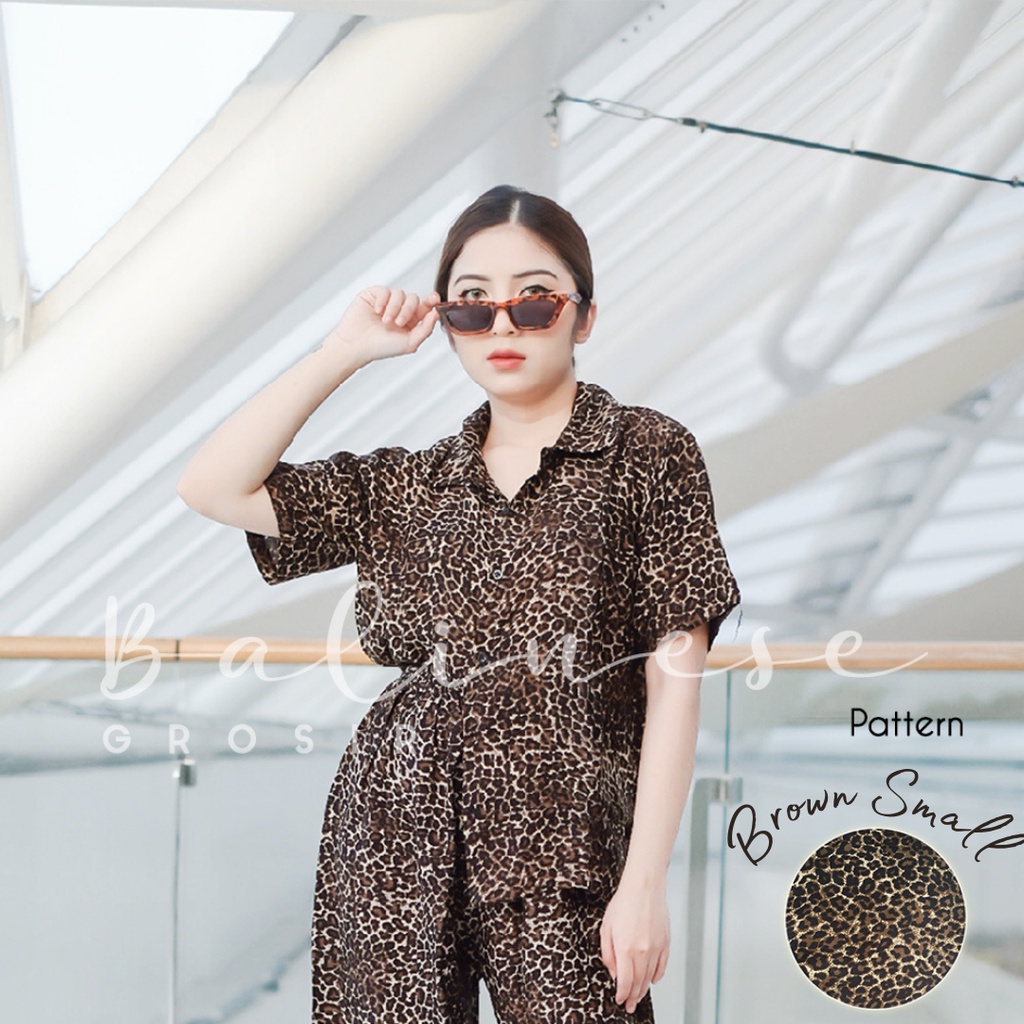 SETELAN KEMEJA LEOPARD CELANA PANJANG / ONE SET LEOPARD / PIYAMA LORENG BALI / SETELAN MACAN