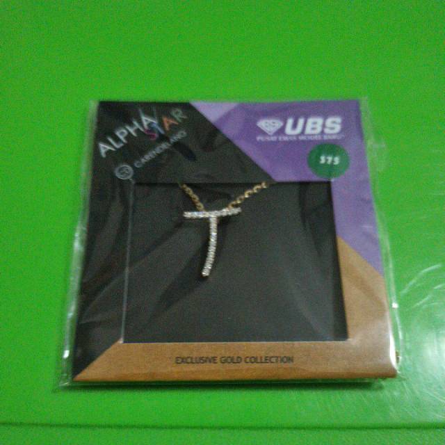 Kalung alpha star huruf 'T' Kadar 375 UBS batu putih