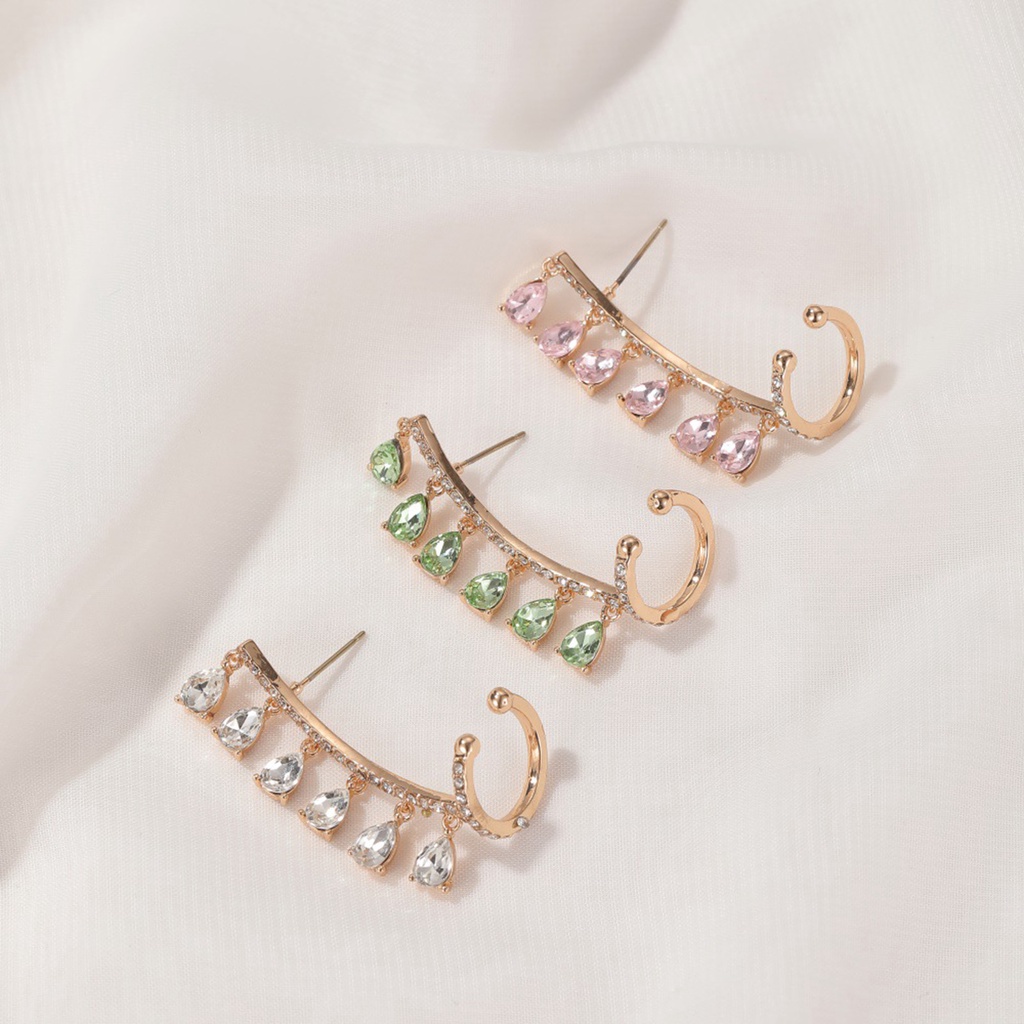 Hu Hu Hu Hu Hu Alat Bantu Pasang Kacamata♡ 1pc Anting Klip Tembaga Bentuk Tetesan Air Hias Cubic Zirconia Untuk Wanita