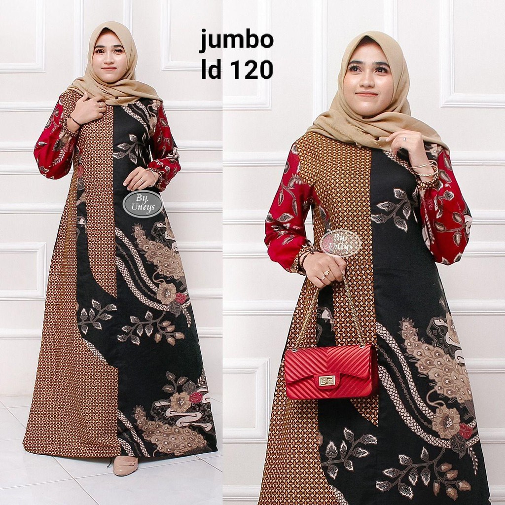 Gamis Batik Jumbo LD 110 Dan LD 120 Bahan Katun Motiv Terbaru Bisa Cod