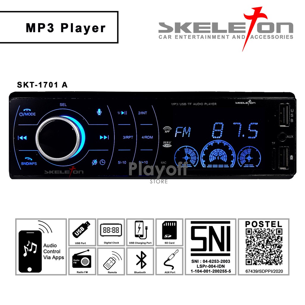 Single Din Mp3 Bluetooth Tape Mobil SKT - 1701