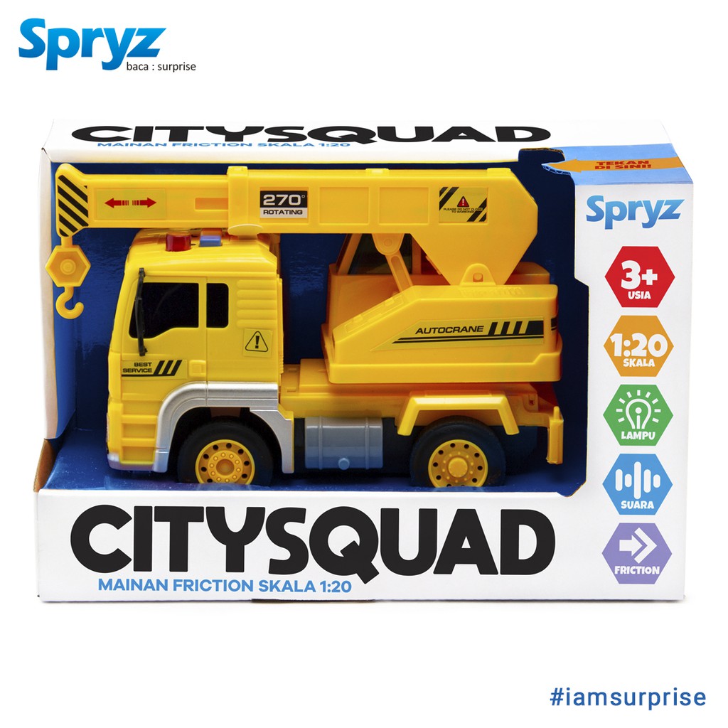 Mainan Truk Konstruksi 1:20 Spryz Citysquad dengan Mesin Friction, Lampu &amp; Suara