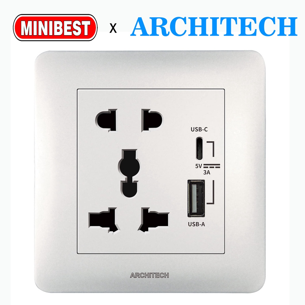 MINIBEST ARCHITECH INFINITY WHITE / SAKLAR USB / STOP KONTAK COLOKAN A63 NEW 2.3