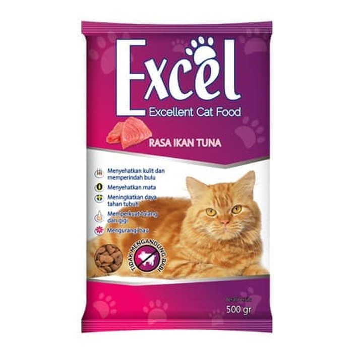 Jual Excel makanan kucing 500gram kemasan warna ungu | Shopee Indonesia