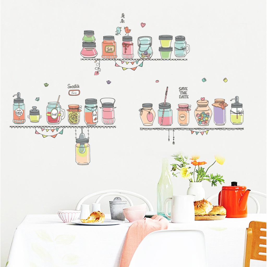 RELIZA WALL STICKER MOTIF BOTOL JAR DAPUR KITCHEN STIKER DINDING JM 7345