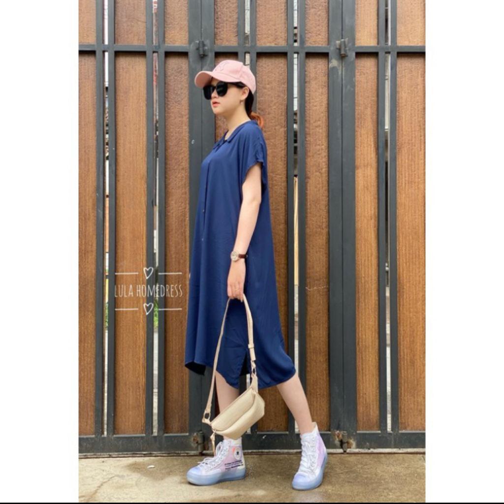 Tunik Wanita Muslim Korean Steel Jumbo Terbaru 2021 Kekinian Polos Home Dress MIDI Lula mat Rayon super halus tebal tidak nerawang  LD 120cm PB 105cm Jumbo  Muat BB 90kg