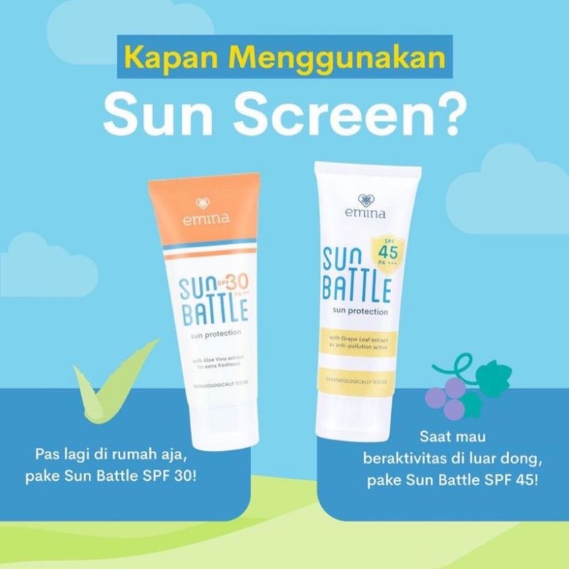 Jual Emina Sunscreen Sun Battle Sun Protection SPF 30 dan 45 PA