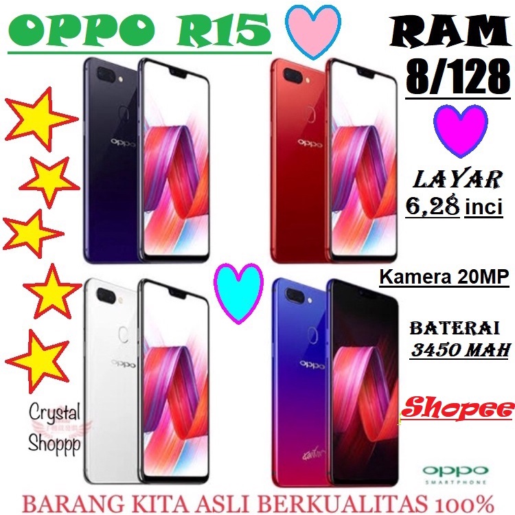 OPPO R15 ORI RAM 6/128GB BARU FULLSET SEGEL GARANSI 1TAHUN