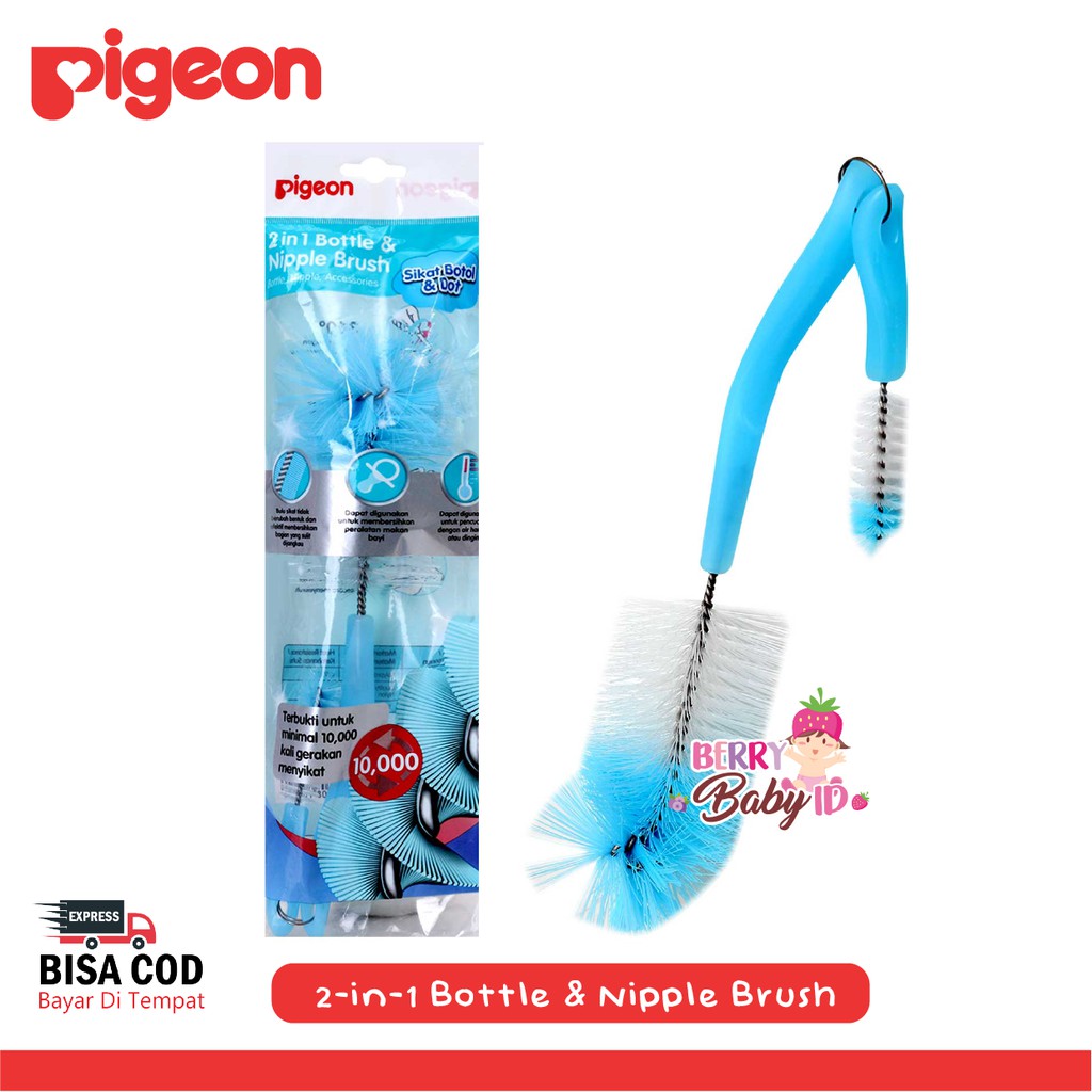 Pigeon 2-in-1 Bottle &amp; Nipple Brush Basic Sikat Botol dan Dot Bayi Berry Mart