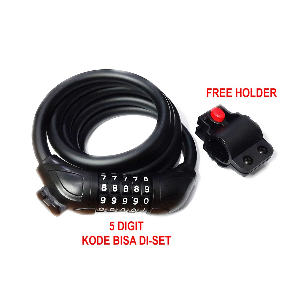 Gembok Sepeda 5 Digit Kode Angka Kabel Baja Security Lock Free Holder